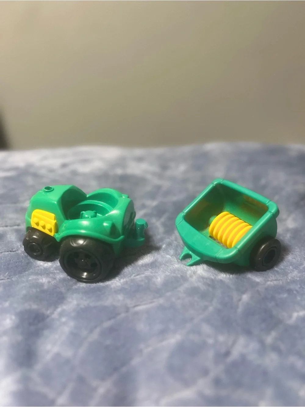 Vintage 2001 Little People Green Toy Tractor with Trailer - Kids Toys
